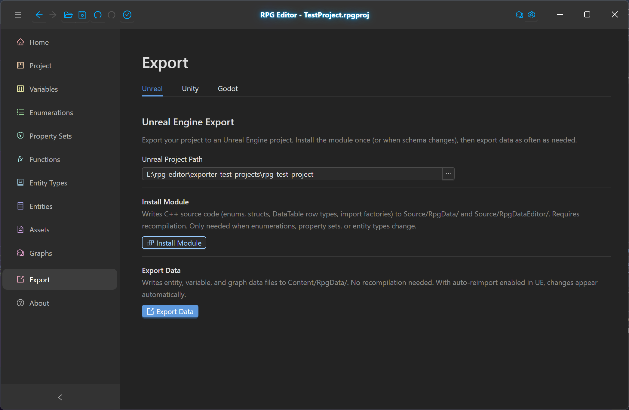Engine exporters screenshot