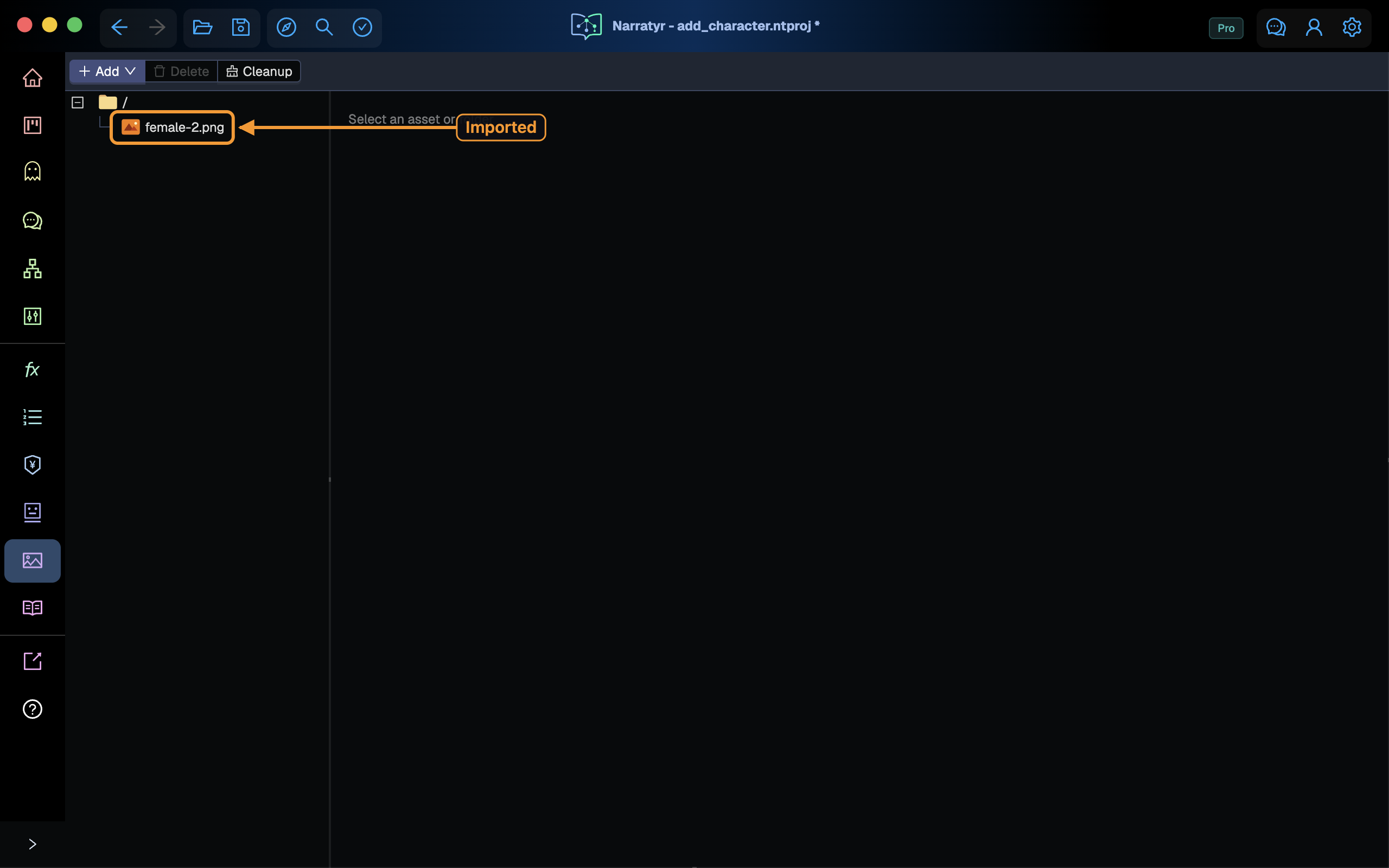 The imported image in the Assets tree
