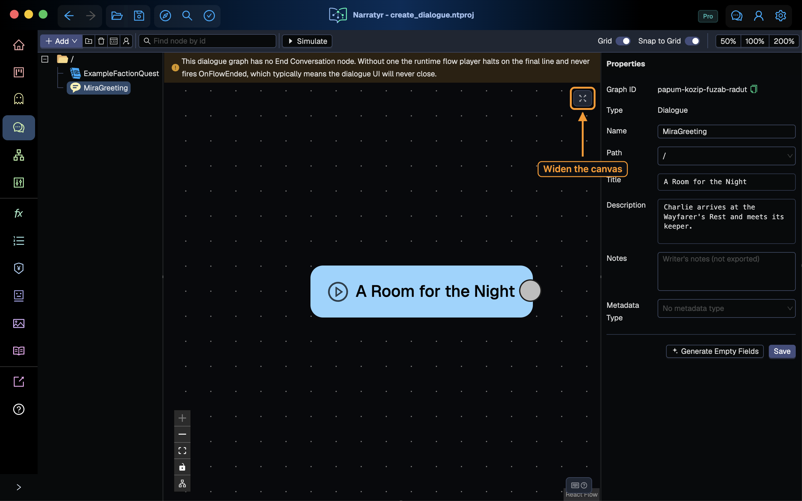 The canvas, with the expand button highlighted