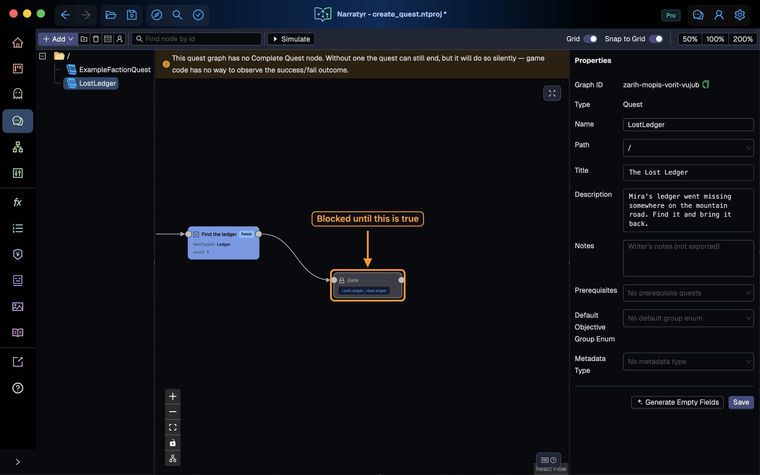 The gate waiting on the LostLedger_HasLedger variable