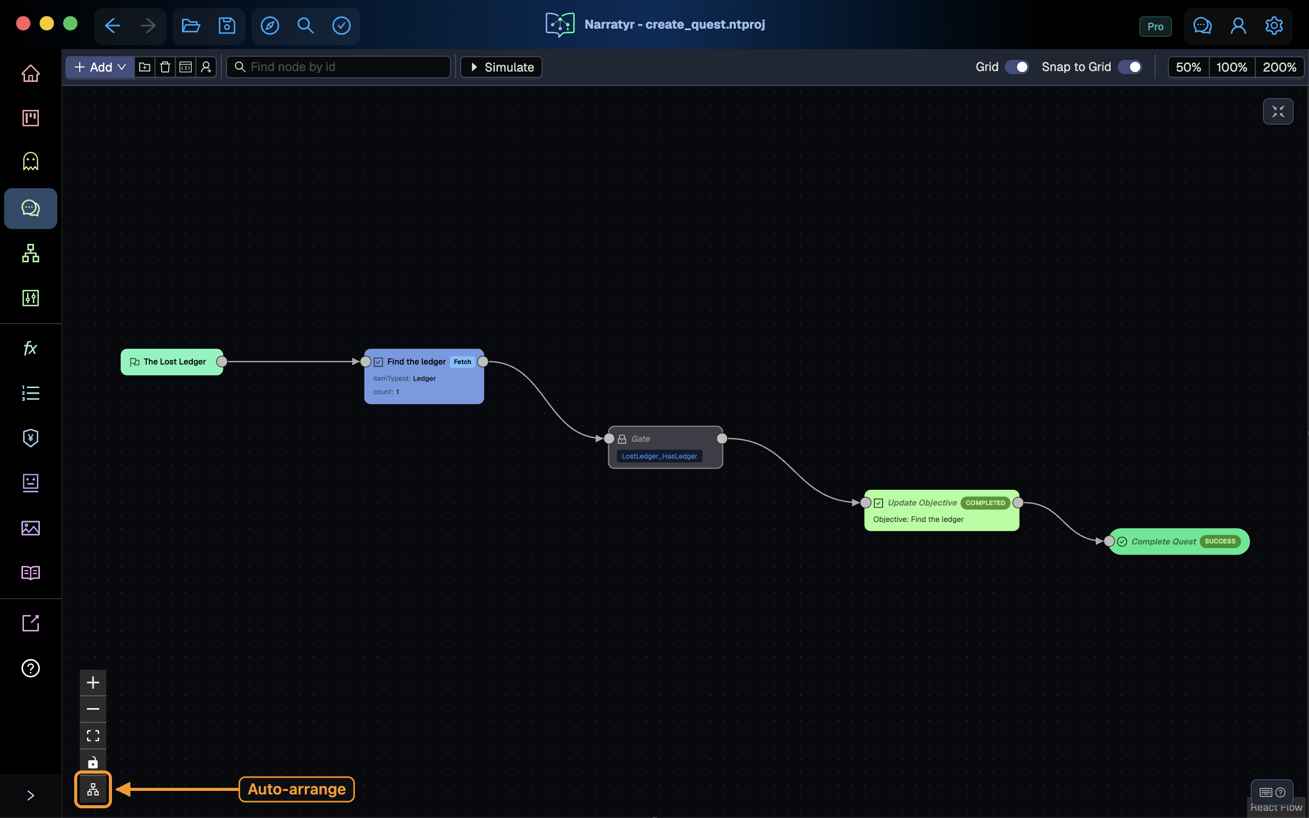 The finished quest before arranging, with the arrange button highlighted