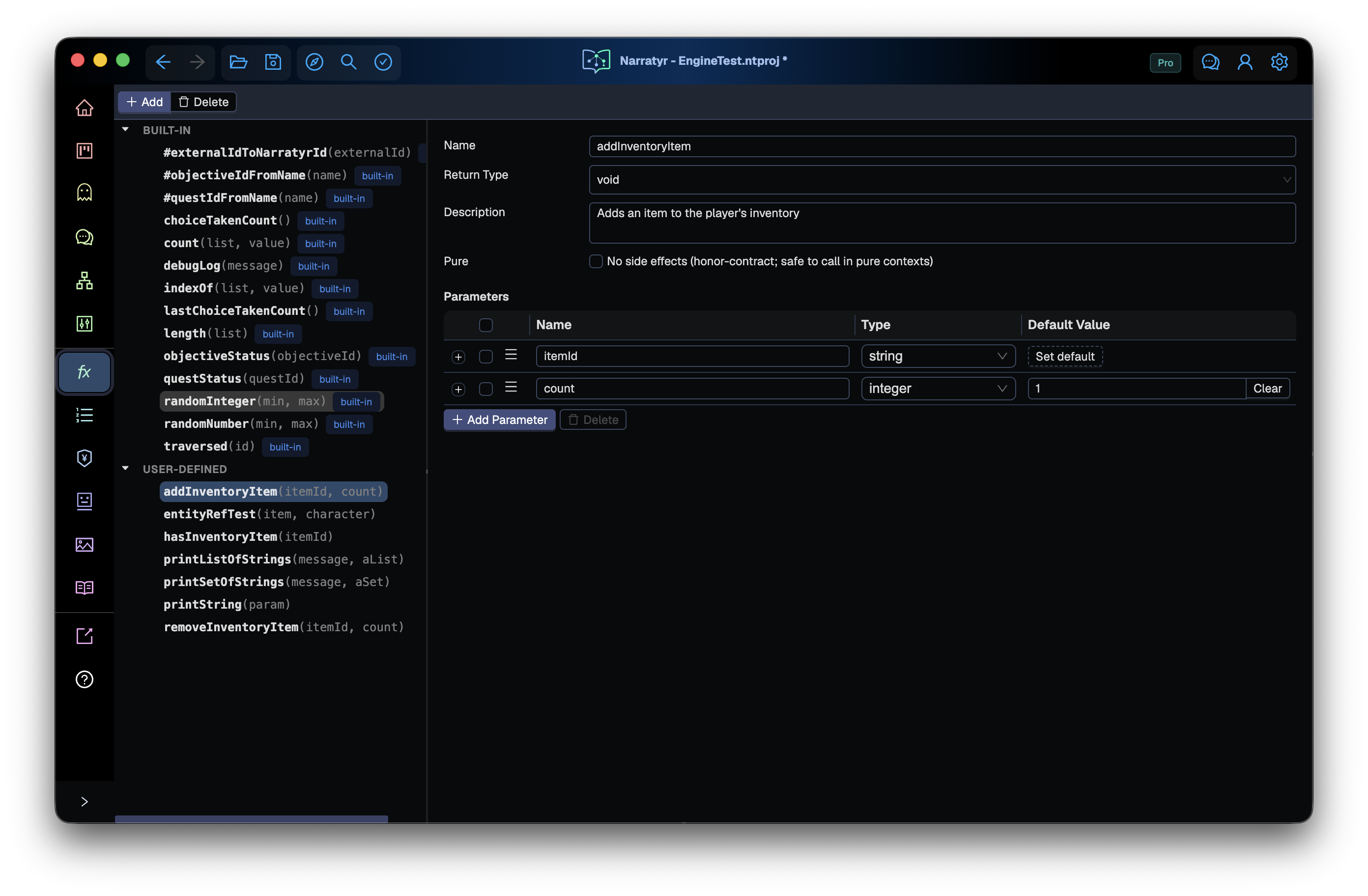 An example function definition page
